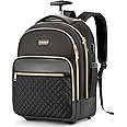 Arcoyard Small Rolling Backpack for Women, Lightweight Travel Backpack with Wheels, Roller Backpack for Adults, Water Resistant Rolling Laptop Bag, Wheeled Underseat Carry On Luggage, Black Gold