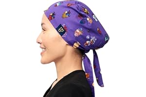 DR. WOOF APPAREL Scrub Caps for Women & Men - Tie Back & Ponytail Hat - Washable & Breathable Material - Surgical Cap for Nurse, Doctor, Vet