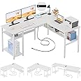 Unikito Reversible L Shaped Computer Desk with Magic Power Outlets and USB Charging Ports, Sturdy Corner Desk with Storage Shelves, Durable Work Desk for Home Office, Easy to Assemble, White