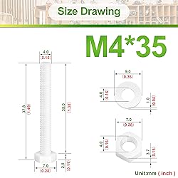 Pzsmocn 240 Pieces/80 Sets M4*35 mm Plastic White
