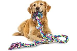 Aitmexcn Dog Rope Toys for Large/Medium Aggressive Chewers, Tough Rope Chew Toy with Easy Hold Handle, Indestructible Natural Cotton Rope Teeth Cleaning, Tug of War Dog Pull Rope