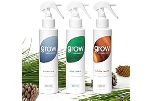 Grow Fragrance Certified Non Toxic, 100% Plant Based Fabric and Room Air Freshener Spray. Made with All Natural Essential Oils (Holiday 3 Pack - Pine Forest, Holiday Hearth, Snowscape) 3 x 5oz
