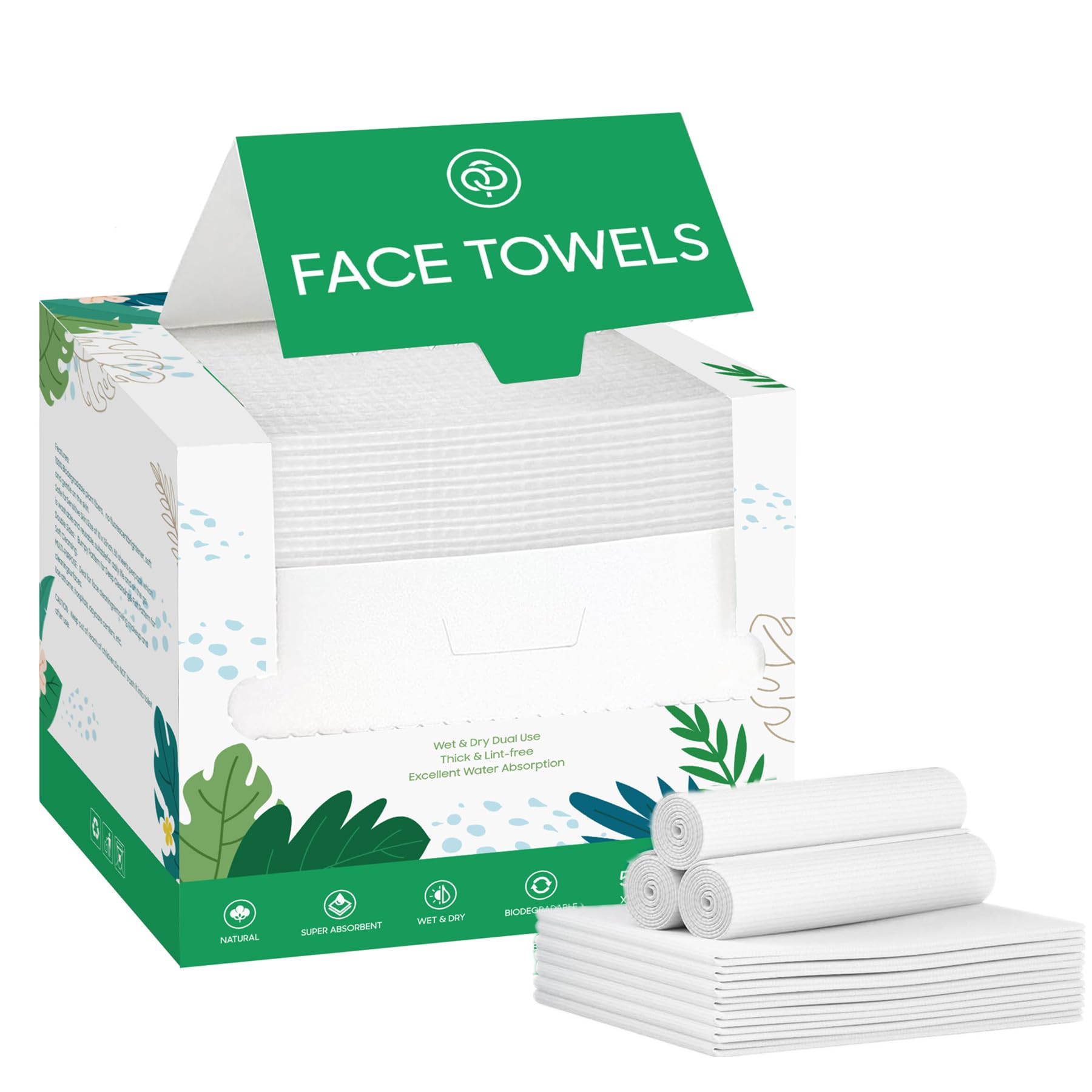 Face Towel 50 Count Disposable Face Wipes Cloths, Super Thick Facial Cotton Ultra Soft Dry Baby Wipes for Clean Skin, Make-up Removing, Facial Cleansing 25x30cm (1 Pack)
