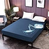 Holawakaka Twin Waterproof Mattress Protector Navy Blue Fitted Sheet Breathable Bed Mattress Pad Cover, 14" Deep Pocket (Navy Blue, Twin)