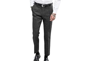 Ceehuteey Men's Retro Dress Suit Pants Thick Wool Flat Front Herringbone Tweed Trousers