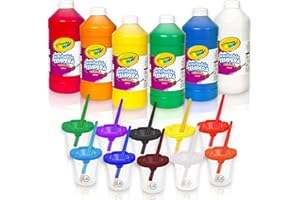 THE MEGA DEALS Kids Painting Set, Washable Paint for Kids with Painting Cups, Tempera Paint Set with Toddler Paintbrushes, Classroom Paints 16 oz Each Toddler Bulk Paints Supplies