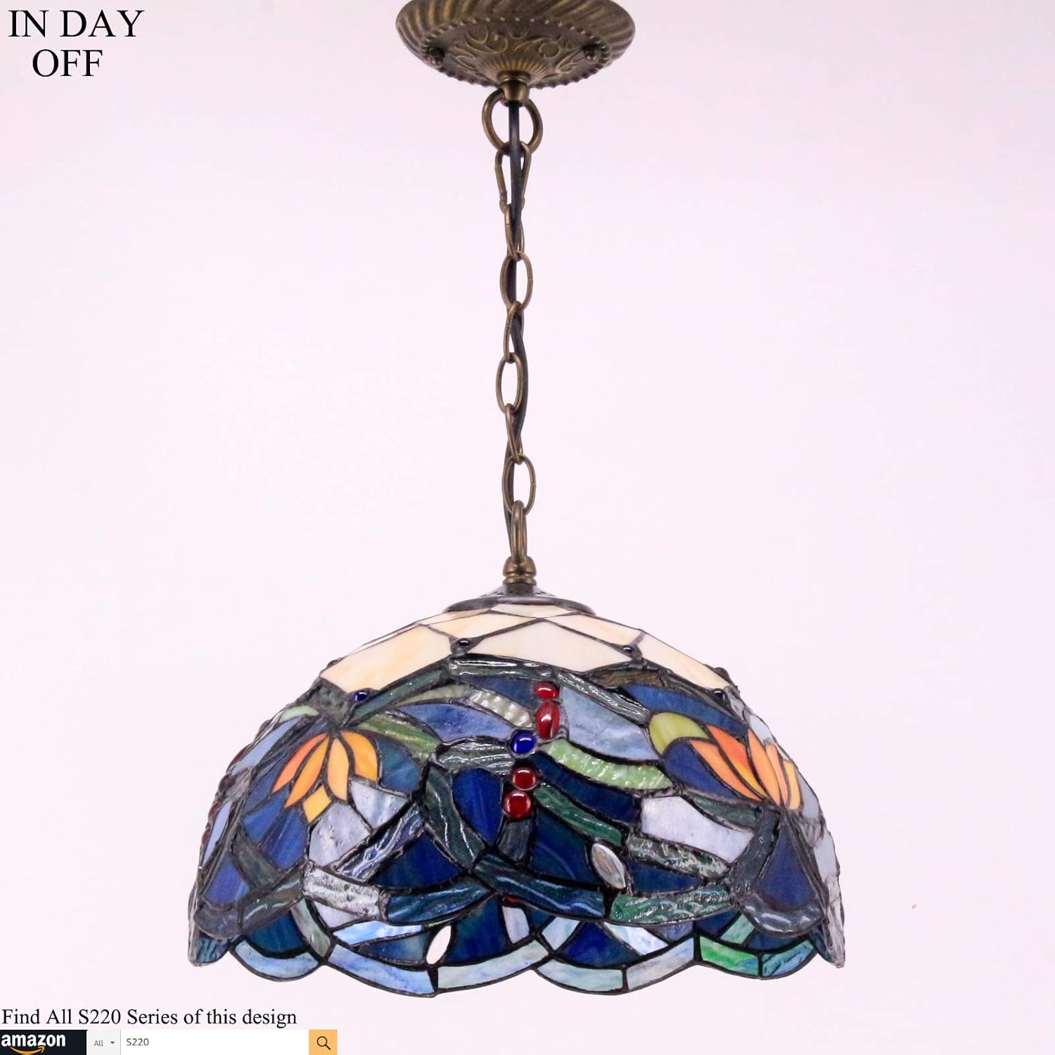 Tiffany Hanging Light W12H32 Inch (LED Bulb Included)Stained Glass Pendant lamp 1E26 Lotus Style S220 WERFACTORY Series Art Lamps Chandelier Kitchen Island Bar Hallway Living Room Dining Room Loft - - 