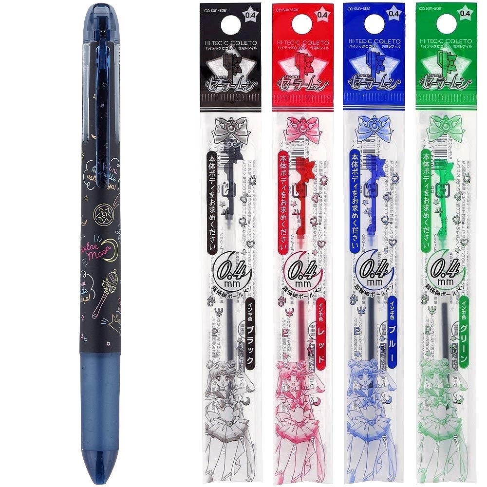 Sailor Moon Pilot Hi Tec C Coleto 4 Color Body Component, 4 Color Ink Refills, 0.4mm (Black [ S4645898 ])