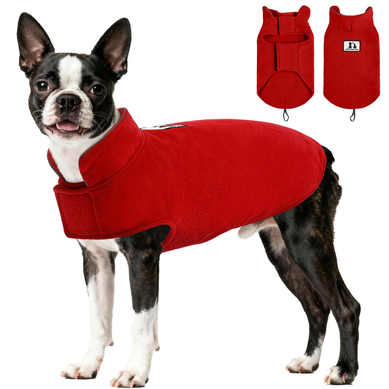 DENTRUN Dog Fleece Coat - Small to Large Dogs, Winter Warm Jacket & Sweater, Reflective, Soft, Adjustable