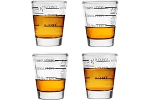 Beautyflier Pack of 4 Cocktail Wine Jigger Clear Glass Shot Glasses Drink Spirit Measure Cup For Measurement Bar Party Kitche