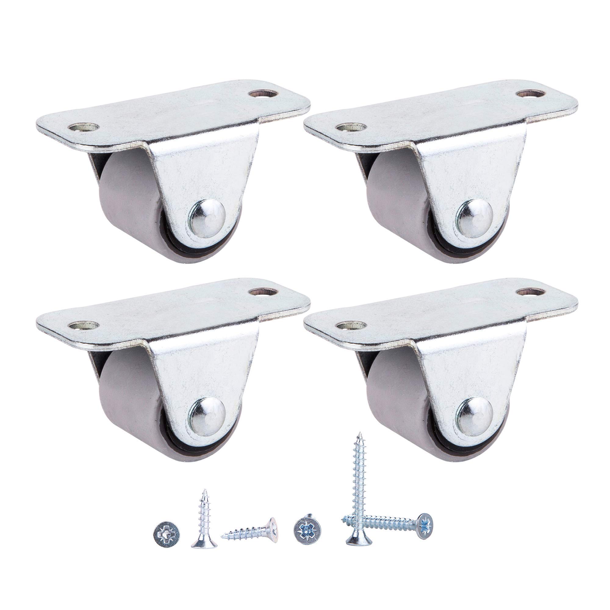 (Pack of 4) 16 mm Small Wheel Castors Rubber Casters Soft Movement Castors For Furniture Non-Swivel Fixed Wheels Non-Plastic Wheels Screws Included (4)