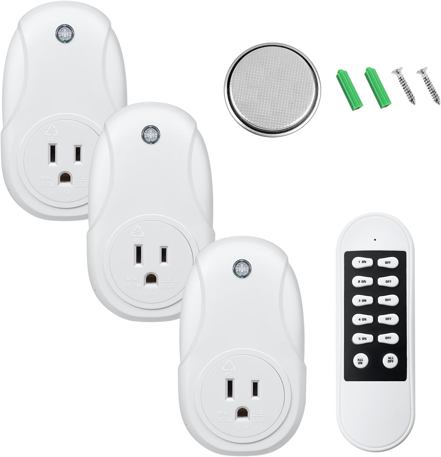 Nashone Wireless Light Switch with Multiple Electrical Outlets, Smart Remote Control Sockets Hang on the Wall or Plugged in(3pack outlets 1 remote)