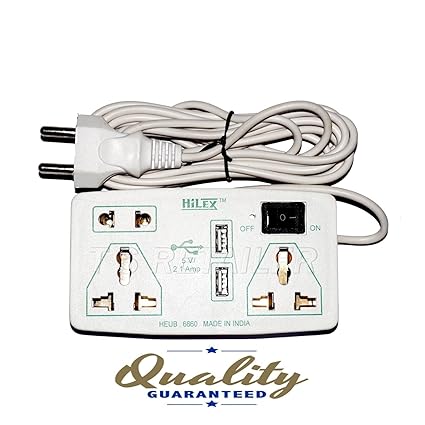 TS RETAILER Hilex Small 3 Plug Point Extension Strip with 2 USB 2.1 Amp for faster Mobile Charging (White)