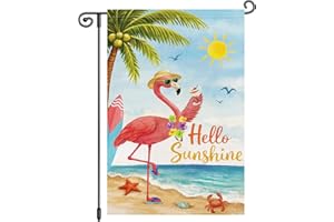 Louise Maelys Summer Garden Flag 12x18 Inch, Hello Sunshine Flamingo Beach Yard Flag, Tropical Outdoor Double Sided Banner Si