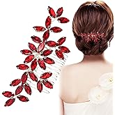 Red Wedding Crystal Hair Comb Elegant Bridal Wedding Hair Piece Teardrop Crystal Rhinestone Hair Accessories for Women Prom Party Photography