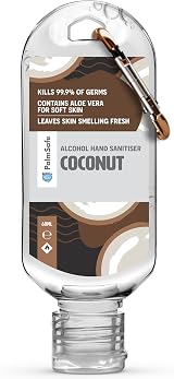 Palm Safe Coconut Hand Sanitiser 60ml Clip Travel Size Isopropyl Aloe