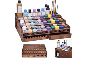 OPHIR Organiseur de peinture miniature en bois avec 50 trous, comprend 1 support de pinceau avec 24 emplacements, 1 tiroir, 2