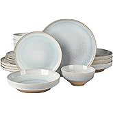 Gibson Elite Hailstone 16 Piece Stoneware Reactive Glaze (Service for 4) Ceramic Plates and Bowls Dinnerware Set - Moon Blue
