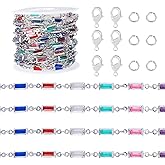 Pandahall 9.84 Feet Rectangle Rhinestone Chains Colorful Glass Crystal Platinum Chains Handmade Crystal Link Chains with Jewelry Clasps for Bracelet Necklace Jewelry Making