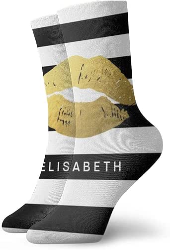 Calcetines de deporte con diseño de labios dorados con rayas blancas y