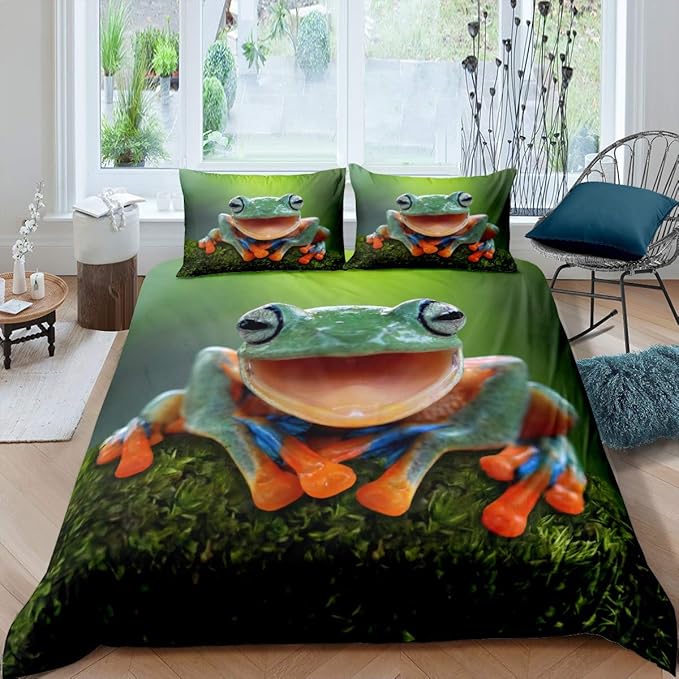 Frog Comforter Cover Tropical Amphibian Bedding Set 3D