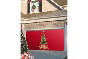 SINGINGIN Christmas Garage Door Banner Cover 7 x 8 ft, Merry Christmas Xmas Tree Red Christmas Garage Door Decorations Holiday Christmas Backdrop Decor for Winter New Year Xmas Party