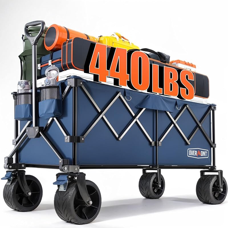 Overmont 300L Folding Festival Wagon Cart All Terrain Wide Wheels