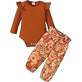 Jecson Newborn Baby Girl Clothes: Soft Cotton Infant Outfits Ruffles Sleeve Romper & Pants Set Cute Fall Home Outing 0-18M