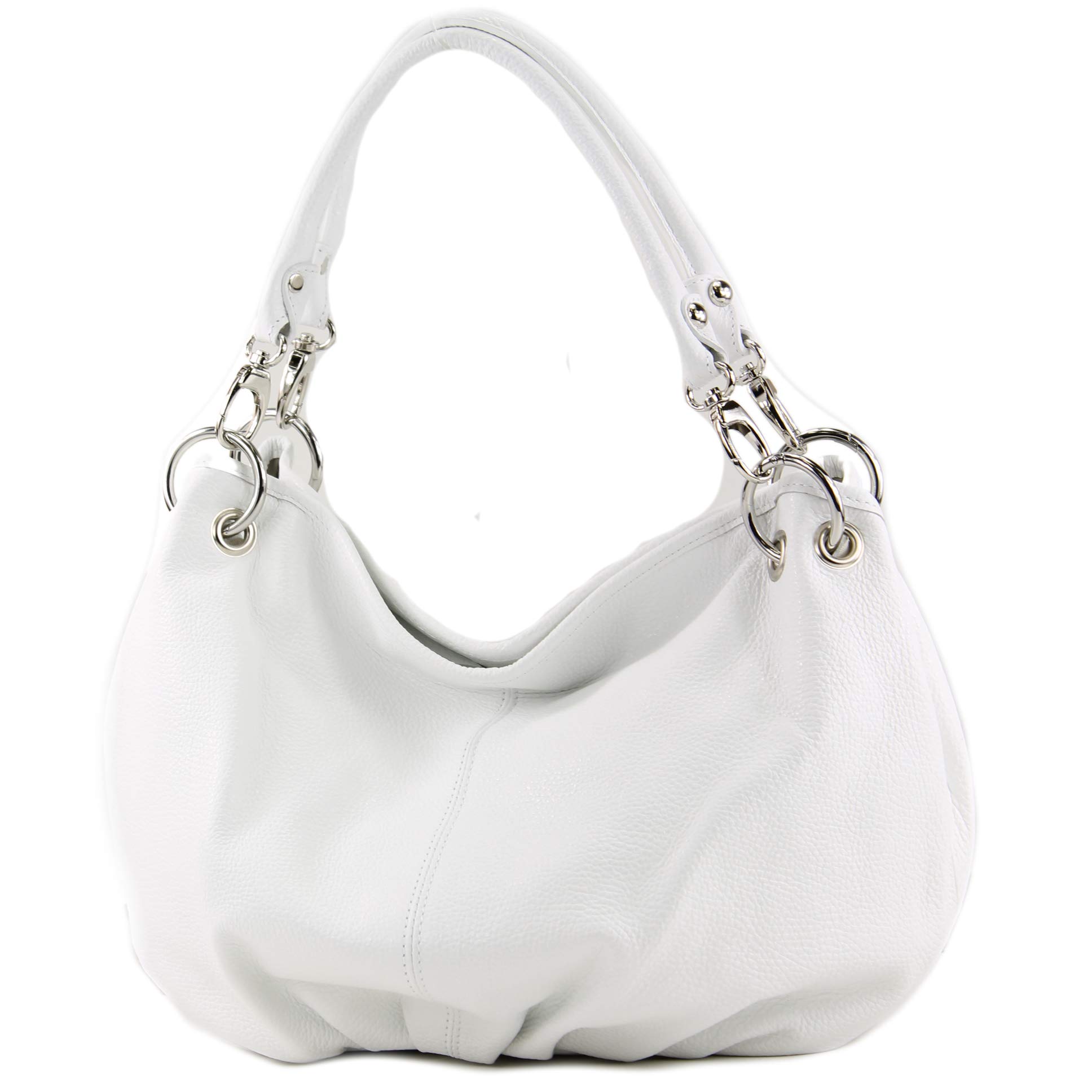 Italian handbag women's bag shoulder bag leather bag nappa leather IT40, Colour:White leather