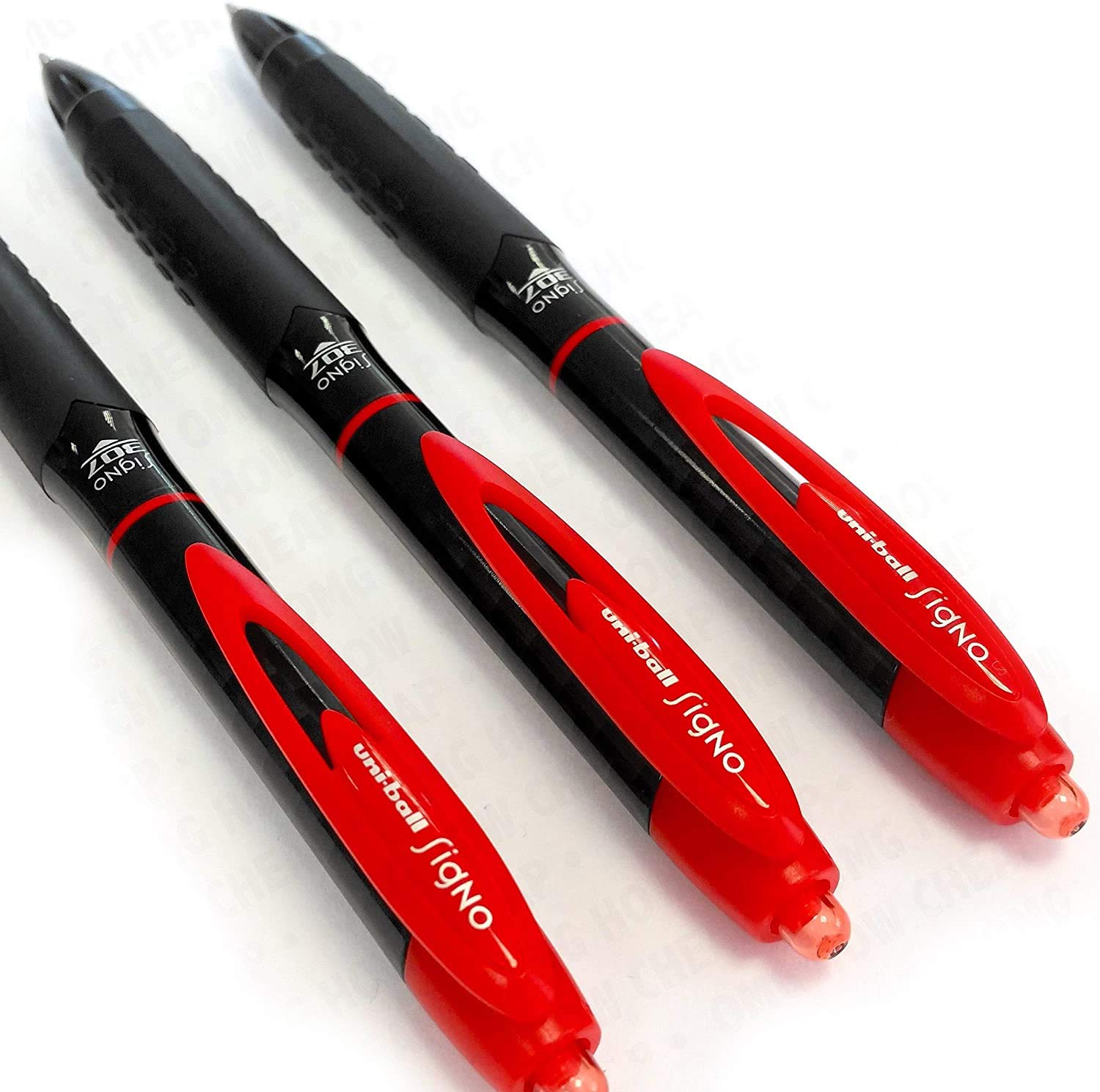 uni-ball Signo 307 - Fine Retractable Rollerball Pen - 3 Pack - Red - UMN-307