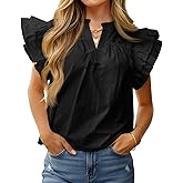 Cicy Bell Womens Ruffle Cap Sleeve Blouses V Neck Dressy Casual Tops Summer Sleeveless Cotton Shirts
