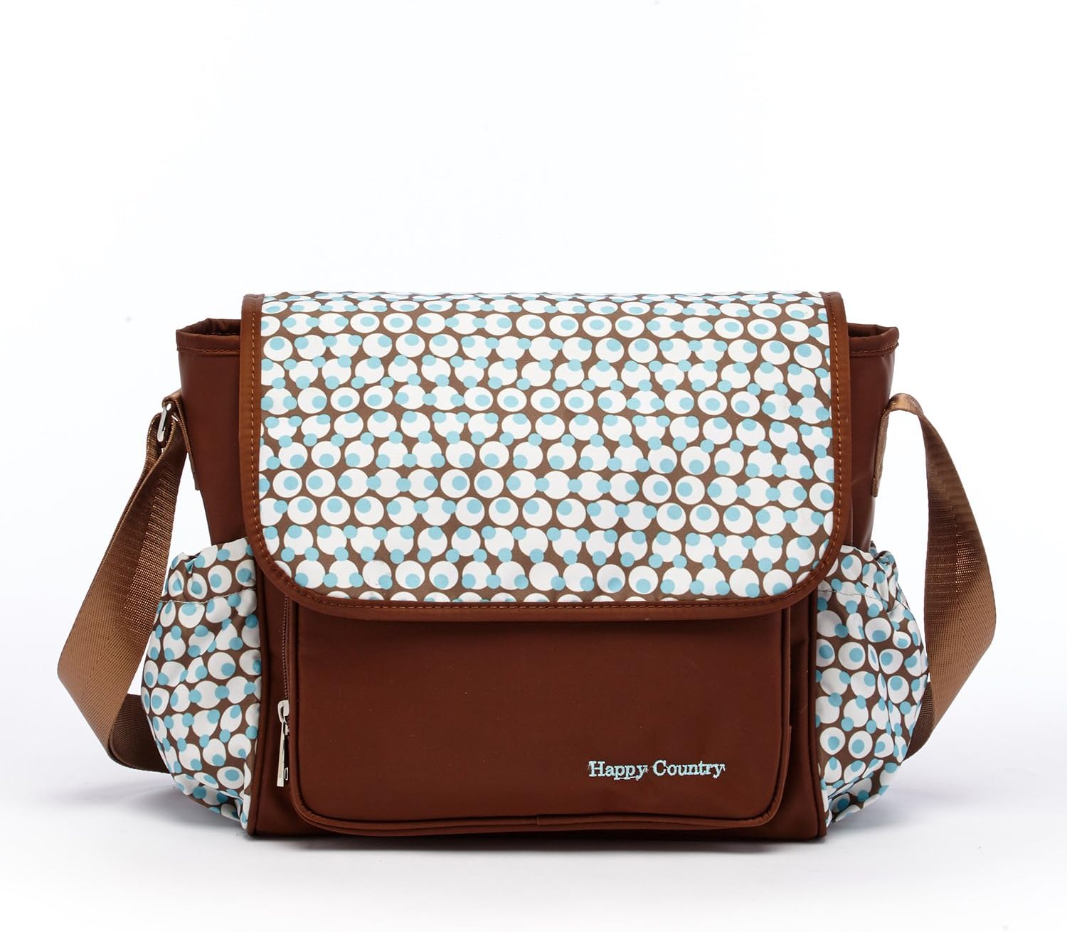 Small Diaper Bag Crossbody Baby Bags for Mom Messenger Turquoise Polka Dot Brown Nylon Coches Para Bebes with Bottle Pockets for Travel Women Medium Size Nappy Bag for Girls Boys Adjustable Wide Strap