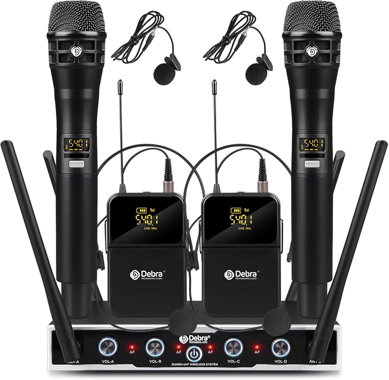 D Debra UHF Wireless Mic System 4x16 Channels Bodypack Headset Lavalier