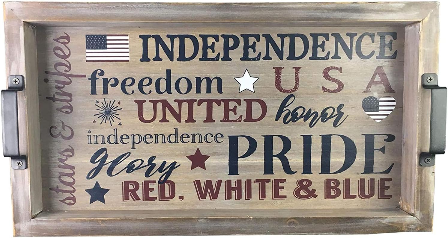 Wooden Serving Tray Memorial Day Fourth of July Decoration Patio Outdoor Furniture Decor Patriotic Decorations