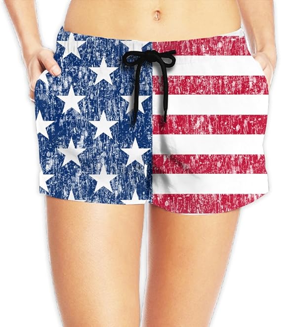 Distressed American Flag Womens Casual Shorts Summer Surfing