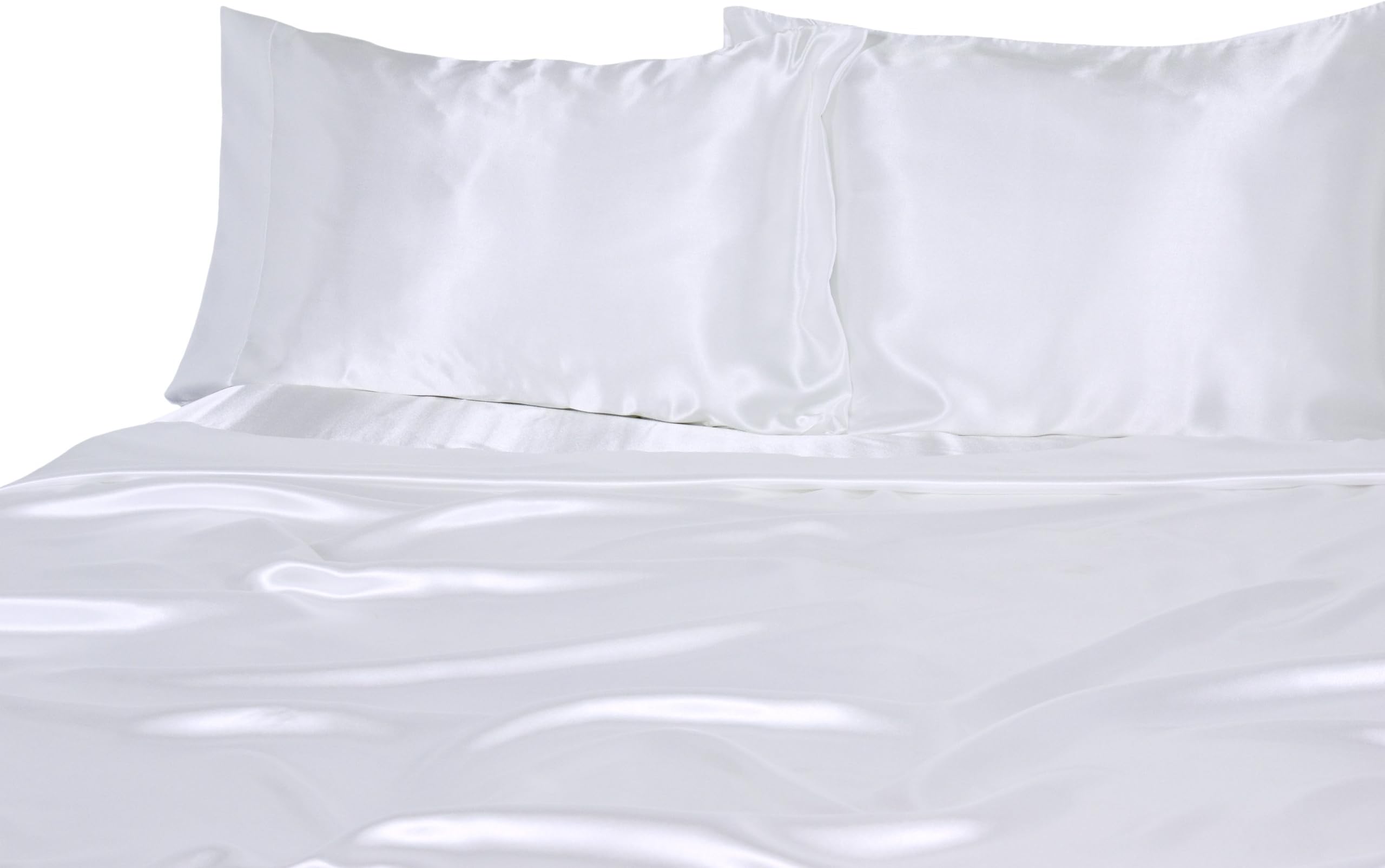 Elite Home Products 100% Luxury Satin Polyester Solid Sheet Set, Full, White