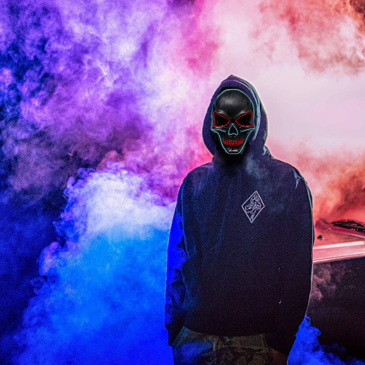 Halloween Scary Mask Cosplay Skull Led Costume Mask EL Wire Light up for Halloween Festival Party