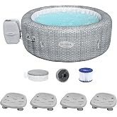 Bestway Coleman Honolulu AirJet Inflatable Hot Tub with EnergySense Cover and 4-Pack of SaluSpa Underwater Non-Slip Spa Seat with Adjustable Legs
