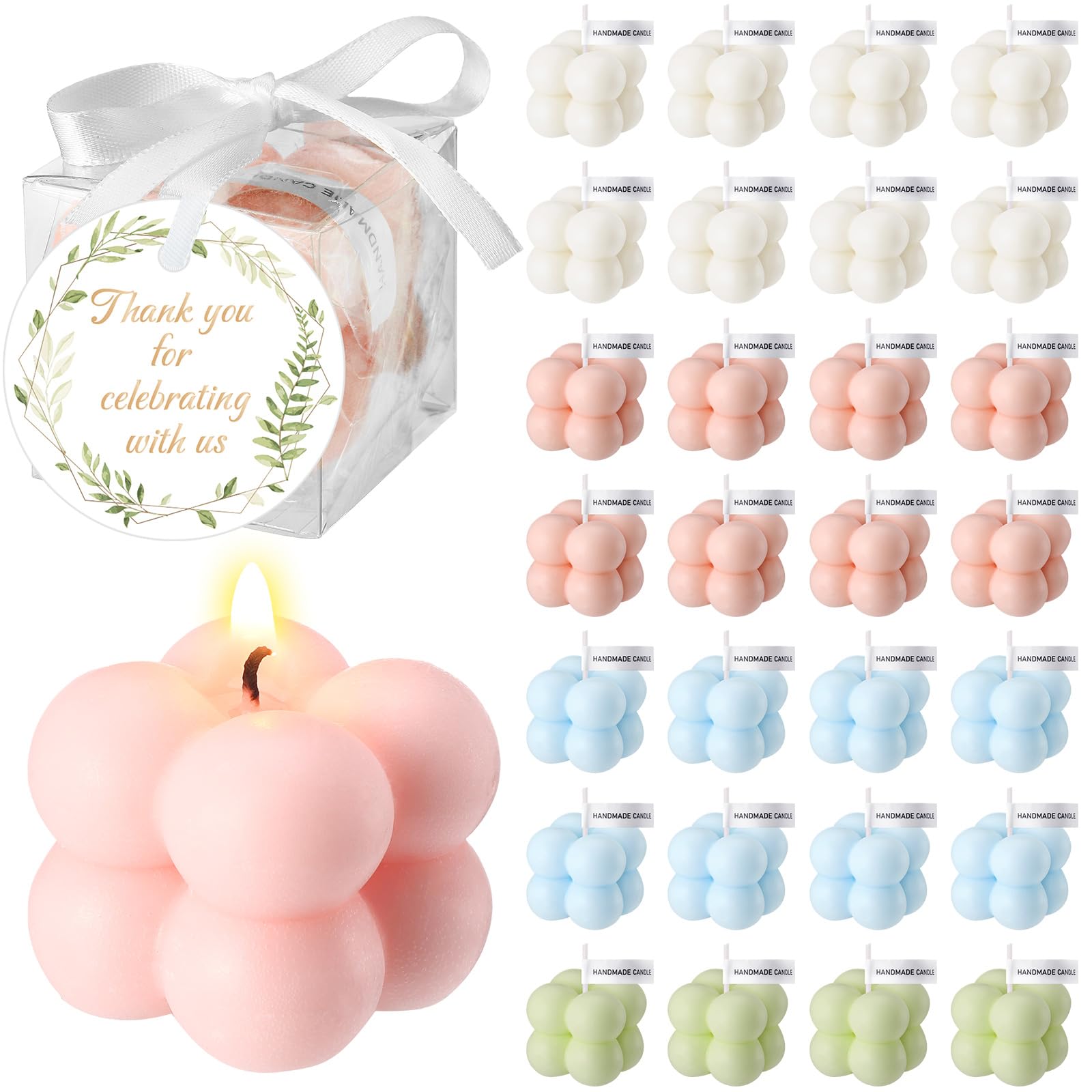 Photo 1 of MTLEE 40 Sets Wedding Favors Gift for Guest, 1.6" Small Bubble Candles Bulk with Greeting Card Ribbon Box Aesthetic Mini Scented Candles Party Favors Thank You Guest Gifts for Baby Bridal Shower Party