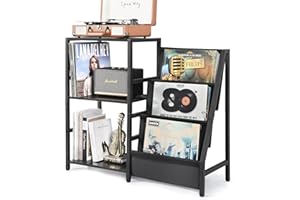 Bikoney Record Player Stand, Turntable Stand with 3-Tier Vinyl Record Storage, Record Player Table Up to 200 Albums, End Table for Vinyl Records, Vinyl Record Holder