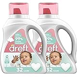 Dreft Stage 2: Baby Laundry Detergent Liquid Soap, Natural for Newborn, or Infant, HE, 64 Total Loads (Pack of 2) - Hypoaller