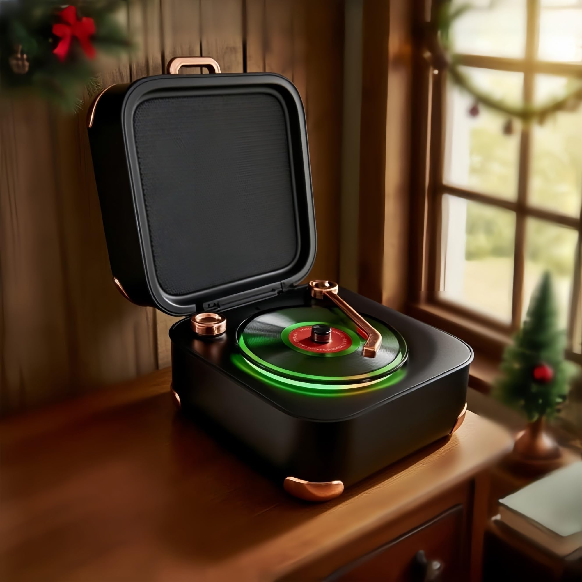 Photo 1 of Retro Bluetooth Speaker with RGB Vinyl Light, Turnables, Small Record Player, Aesthetics Deco, Stereo Sound, Long Battery, Mini Portable Vintage Speaker for Phone, Desk, Home, Office, Outdoor & Gift