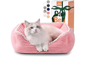 ZERBUGER Cat Dog Bed for Pets, Rectangle Pet Bed Gift for Puppy and Kitten, Machine Washable Calming Fluffy Pet Couch Sofa for Indoor Outdoor, Portable Soft Cat Bed with Non-Slip Bottom (Small, Pink)