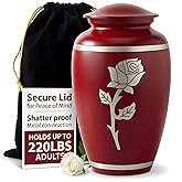 Hand-Engraved Rose Urn for Ashes for Women | Crimson Red Large Decorative Urns for Human Ashes Adult Female Mom | Handmade Funeral Urns for Ashes | Full Size Decorative Memorial | Large, 220 lbs