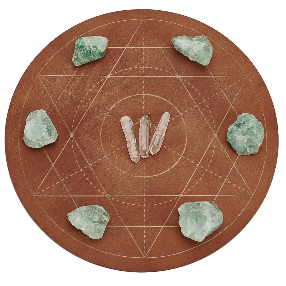 FINGERINSPIRE Wooden Crystal Grid Board 25.4cm Diameter Round Sacred Geometry Energetic Grids Board Metatron's Cube Crystal Grid Plate for Witchcraft Wiccan Altar Ritual Sacred Space Decor