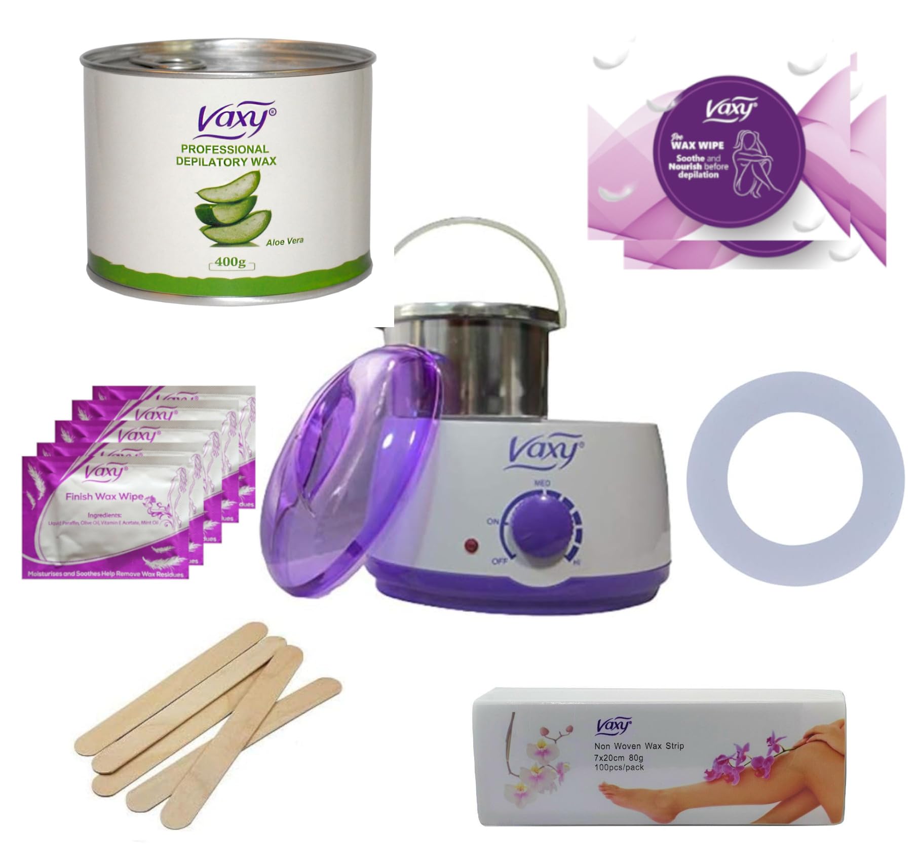 Wax Warmer Hair Removal Waxing kit. Professional Portable Wax Heater. Electric Home Wax Melter with Aloe Vera Soft Wax 400g and Wax Applicator Sticks for Women and Men
