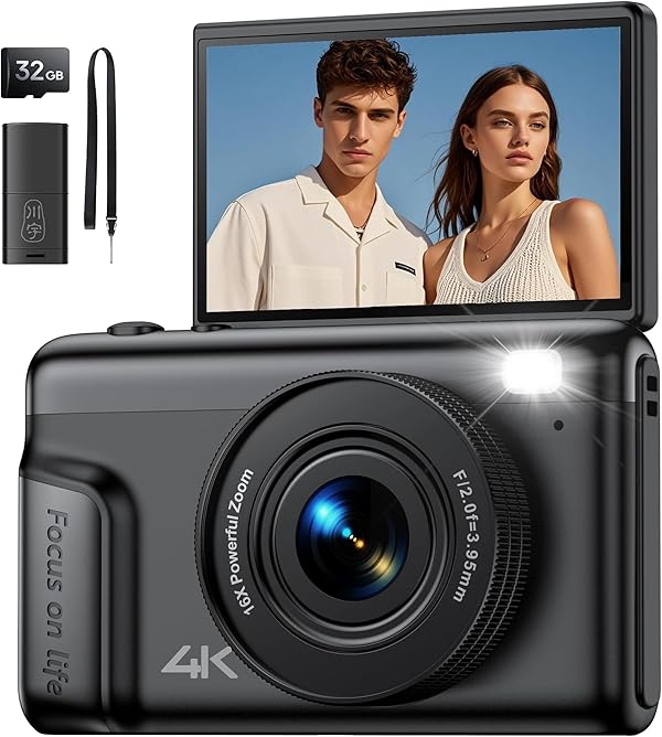 Digitalkamera 4K Fotokamera 64MP Kamera: Vlogging Fotoapparat für Videos mit 3\
