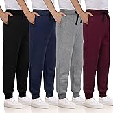 4 Pack Boys Sweatpants Cotton Fleece Lined Boys Athletic Joggers, Active Sweat Pants with Pockets Drawstring for Kids Youth