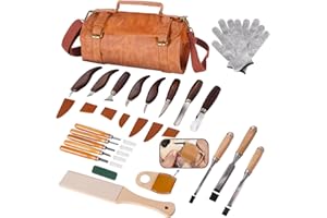 TOMCHY Premium Professional Wood Carving Kit - 28pcs wood carving Tools set whittling kit Ergonomic Walnut Handles, Razor-Sharp High-Carbon Steel Blades