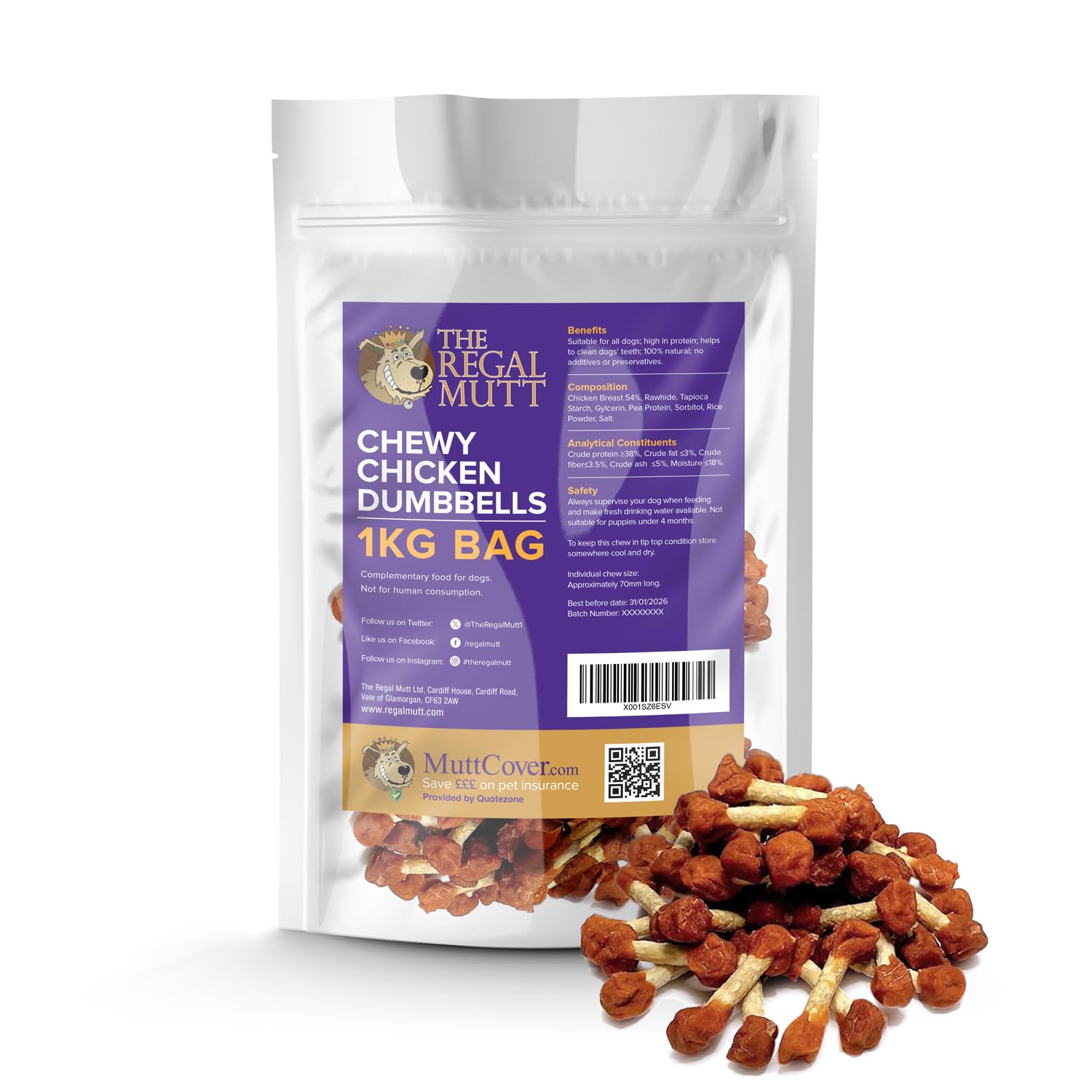 The Regal Mutt - Chicken Dumbbells - 1kg Bag — image 1